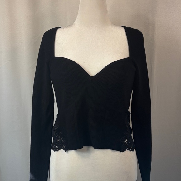 EXPRESS Black Body Contour Cropped Sweater with Lace Detail- NWT-XL - Picture 2 of 15